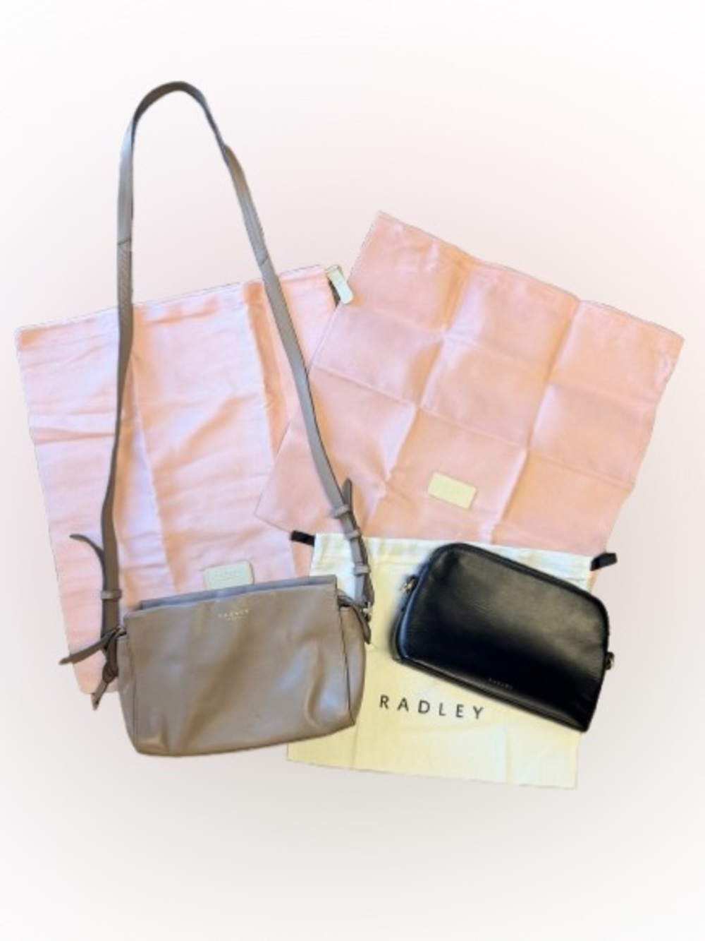Radley London Leather Crossbody Bag Lot 2 Taupe Black Purse Bundle Dust Bags